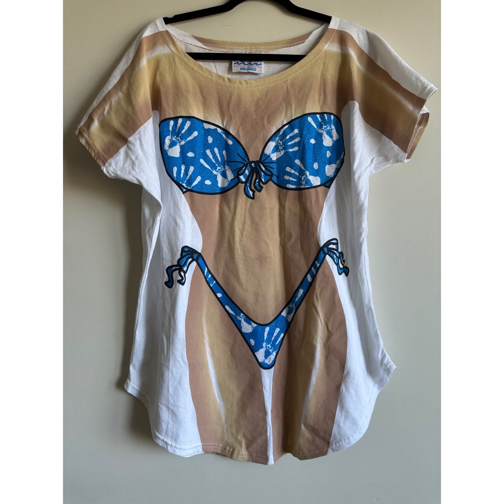 L.A. Imprints My Bikini Body Cover Up T-Shirt Blue Glitter Handprint One Size